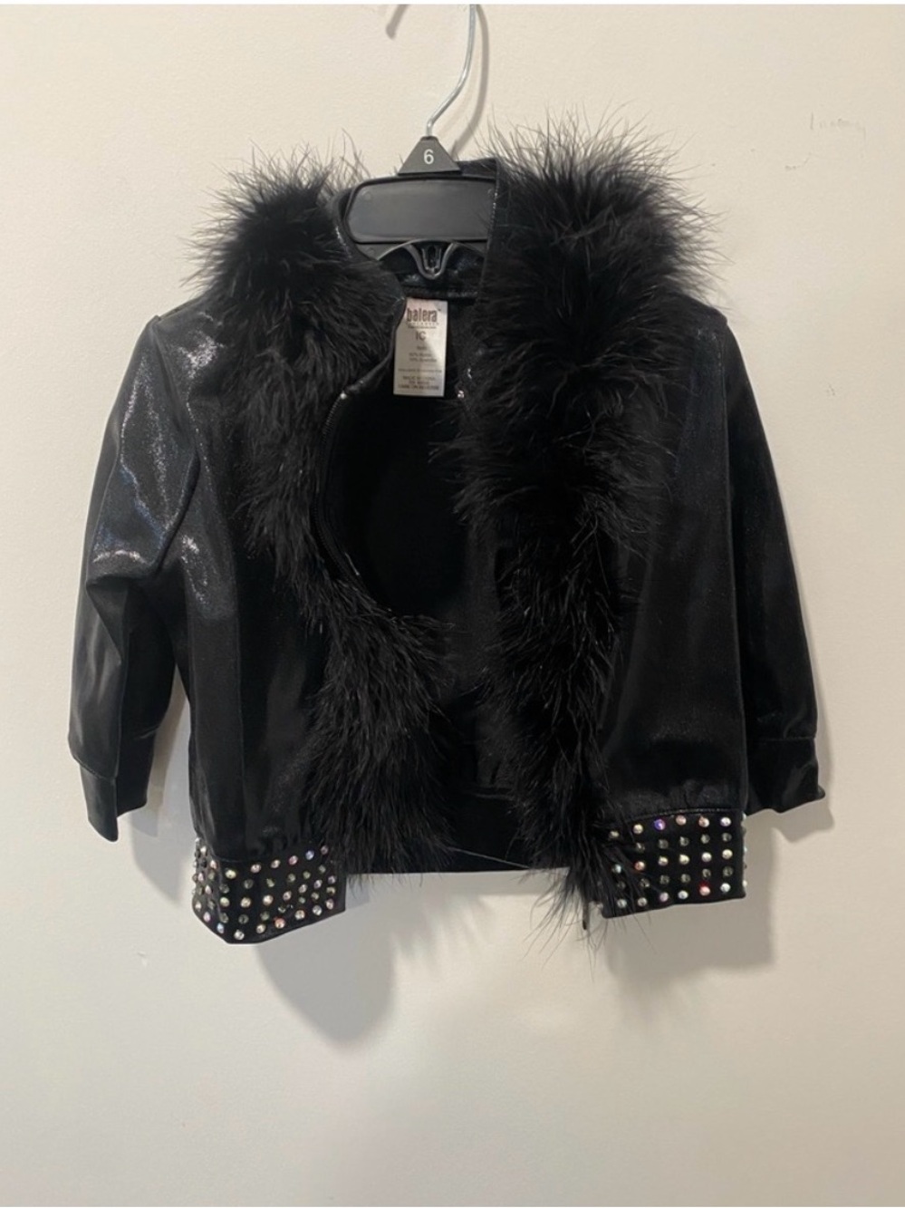 balera Black Faux Fur Trim Studded Kids Dance Jacket